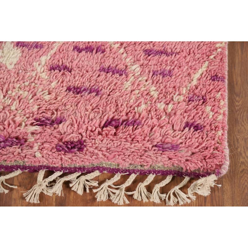 Pink Trellis Moroccan Oriental Accent Rug Hand-Knotted Wool Carpet - 3'1" x 5'4"