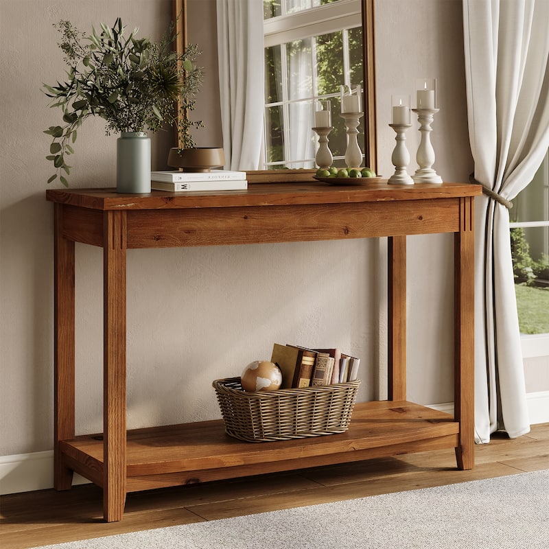 Solid Wood Console Table, 41.3" Entryway Table with Storage Shelf