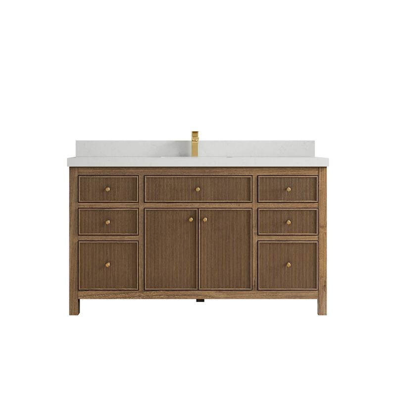 Willow Collections 60 in. W x 22 in. D Sonoma Teak Wood Single Sink Bathroom Vanity with Countertop - 2" Carrara Quartz - Dark Natural