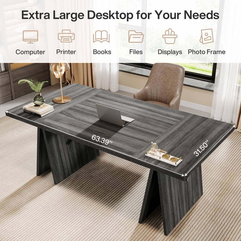 64-Inch Modern Executive Desk, Computer Desk with Sturdy Base