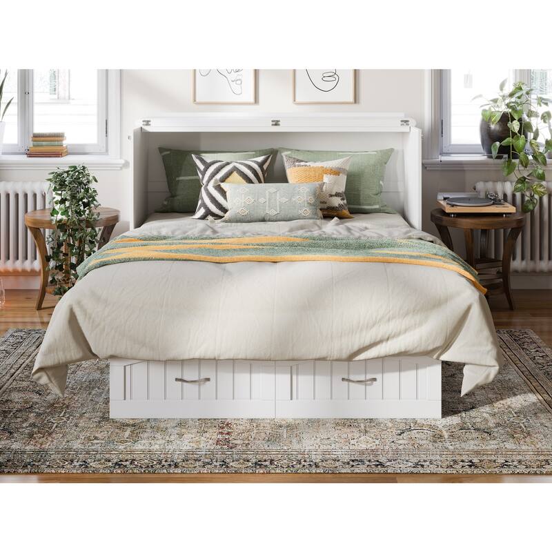Murphy Bed Chest Queen Size Solid Wood Storage Bed White Modern Space Saving Bed