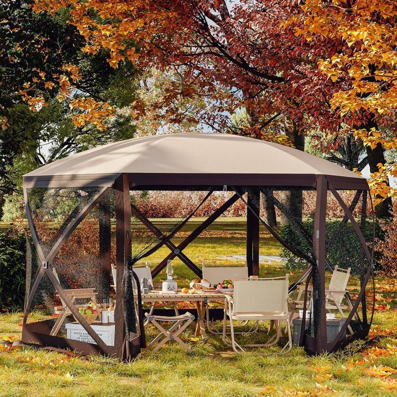 Outdoor 12'x12' Portable Hexagon Pop-Up Gazebo, Instant Outdoor Canopy Tent - 12X12 Ft