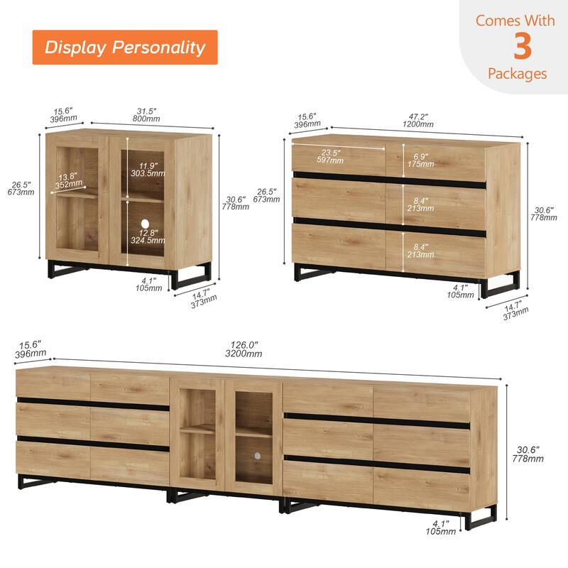 WAMPAT Modern Dresser with Adjustable Shelves and Drawer, 3 in 1 Storage Cabinet for Bedroom