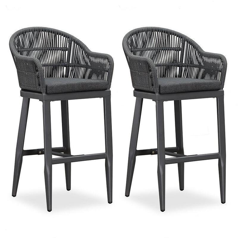 PURPLE LEAF Modern Rattan Bar Stools Set of 2 with Cushion and Back Counter Stools