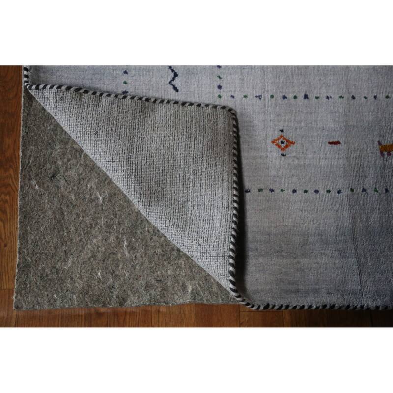 Hand Knotted Oriental 100% Wool Carpet Tribal Tribal Greys & Charcoal Gabbeh Area Rug - 9' 10'' X 7' 11''