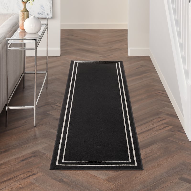 Nourison Essentials Indoor/Outdoor Solid Area Rug - 1'6" x 2'6" - Black/Ivory