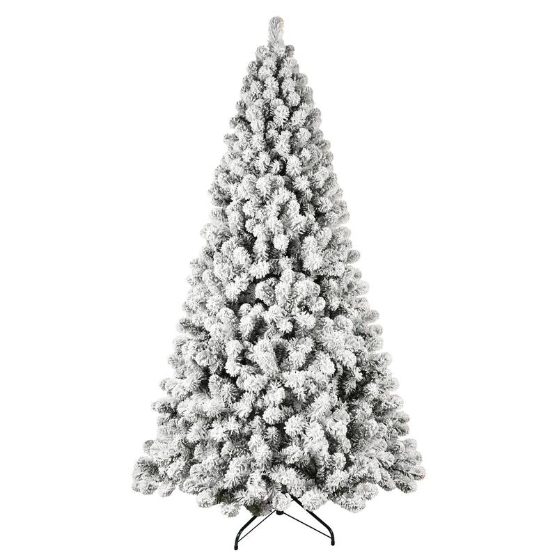 HomeRoots 8' White Pre Lit Full Flocked Fir Christmas Tree - 54.00 in. x 96.00 in. x 54.00 in.