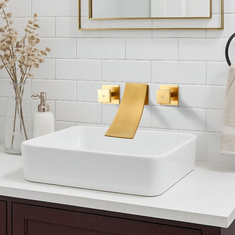 WOWOW Double Handle Wall Mounted WaterFall Bathroom Faucet