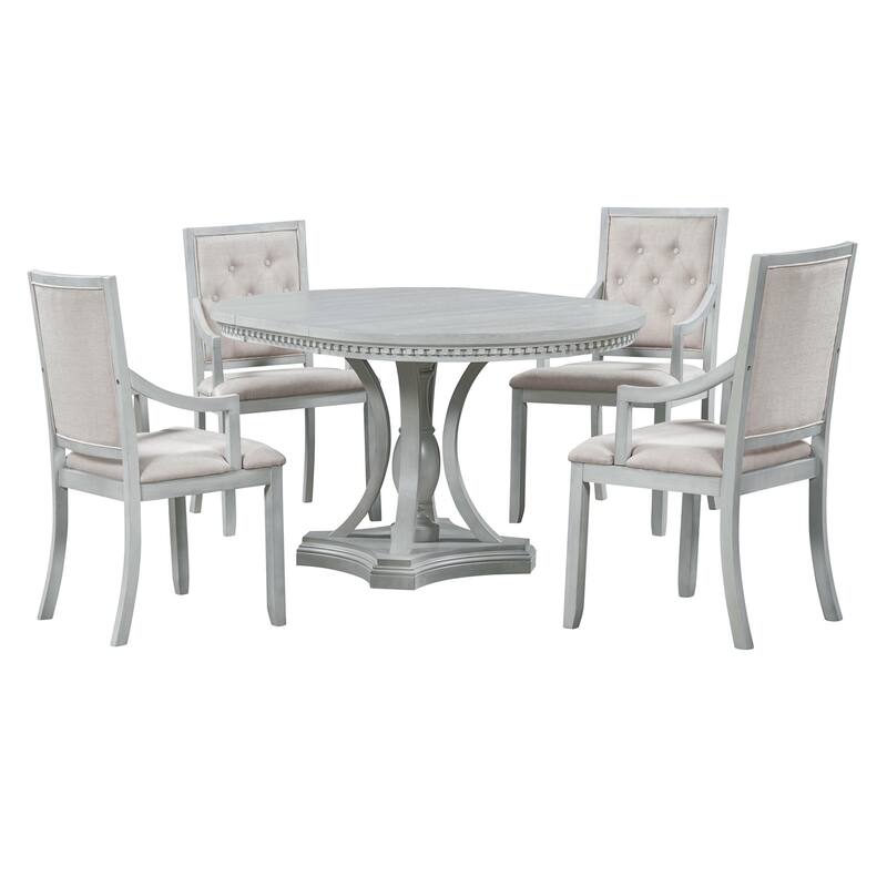 5-piece Dining Set Extendable Round Table and 4 Chairs