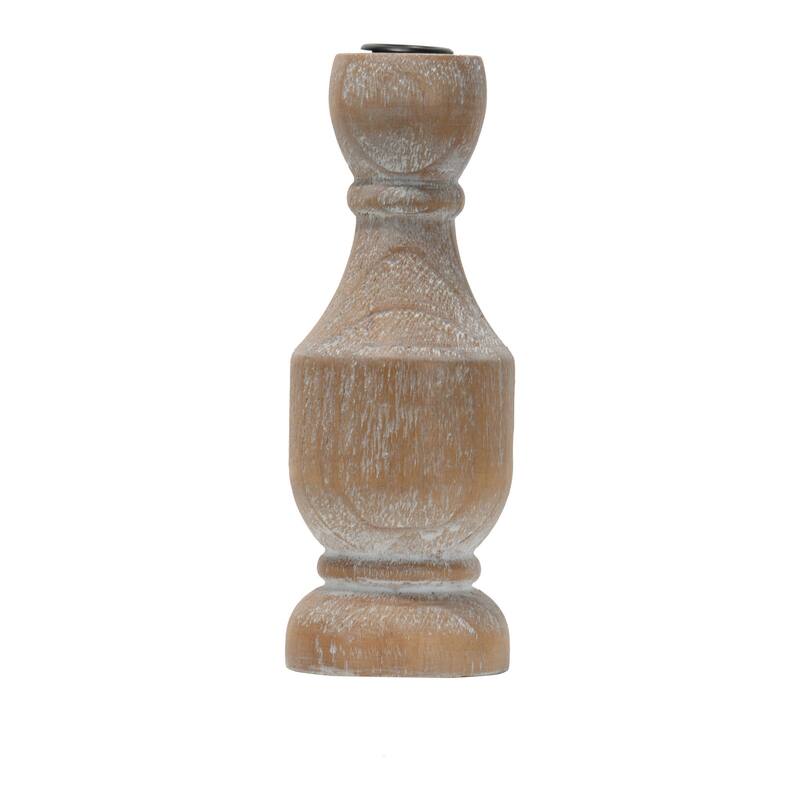 Foreside Home & Garden Natural Whitewashed Large Taper Candle Holder - 3.5 x 3.5 x 9.25