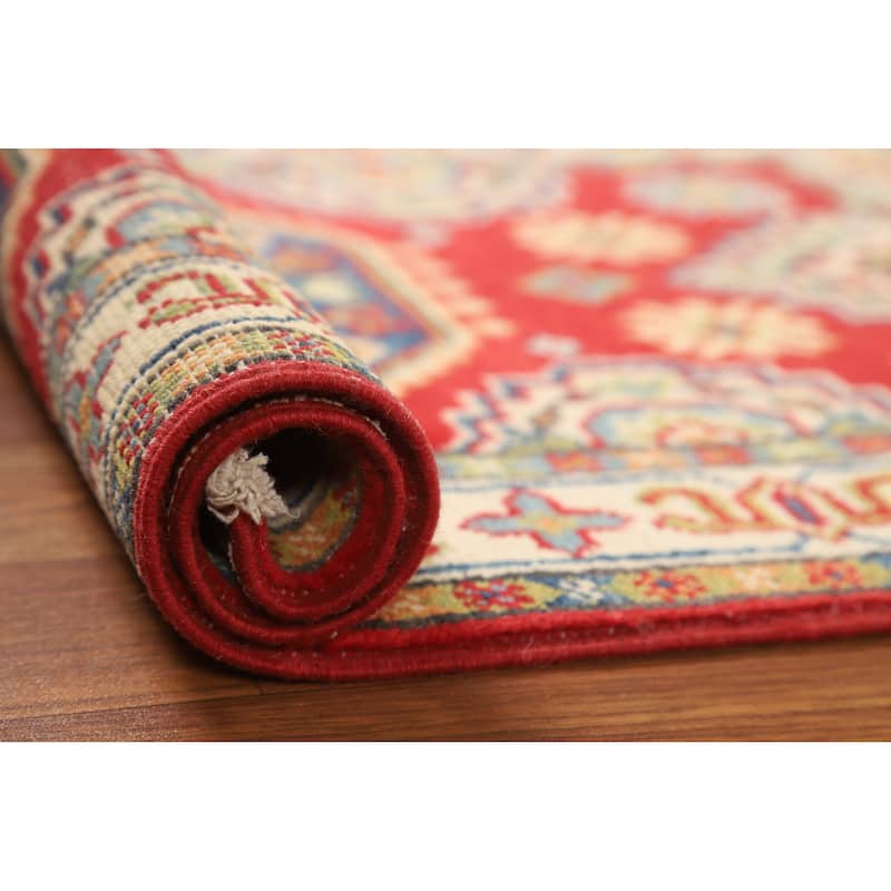 Hand Knotted Oriental 100% Wool Carpet Traditional Geometric Red Kazak Area Rug - 3' 0'' X 2' 0''