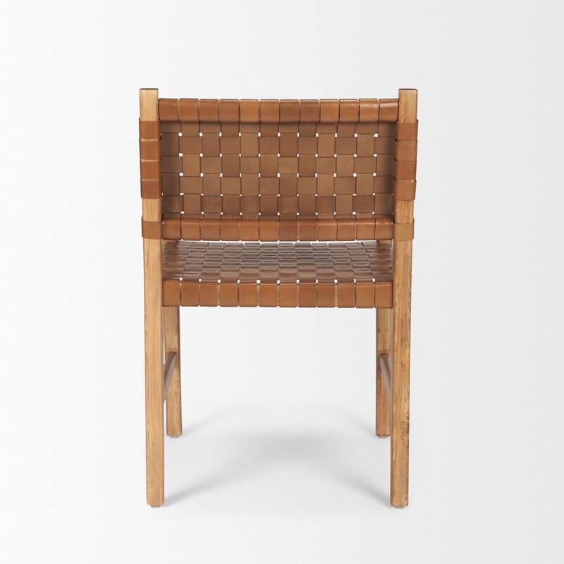 Shane Brown Wood w/ Woven Brown Leather Dining Armchair - 21.0L x 21.5W x 33.3H