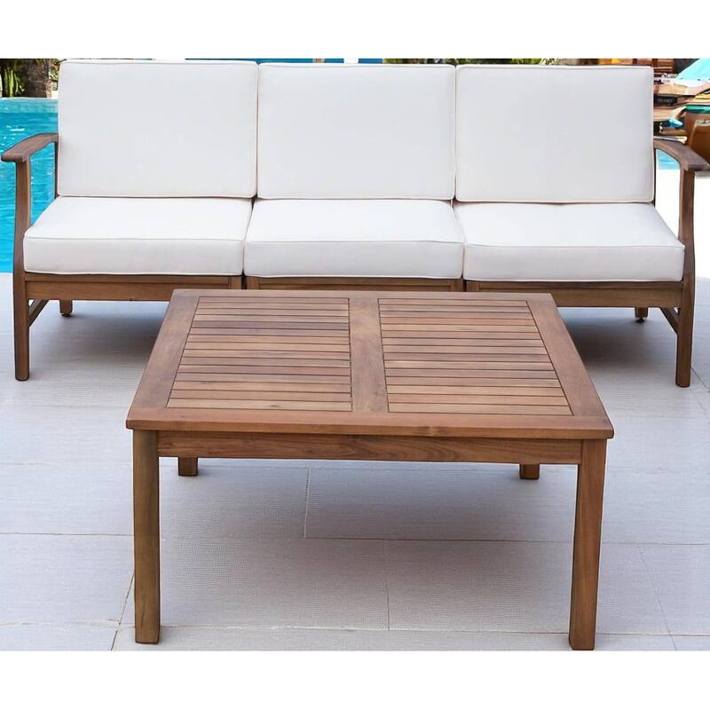 2-Piece Acacia Wood Outdoor Sofa Set with Coffee Table and Water-Resistant Cushions - Patio Seating with Removable Covers