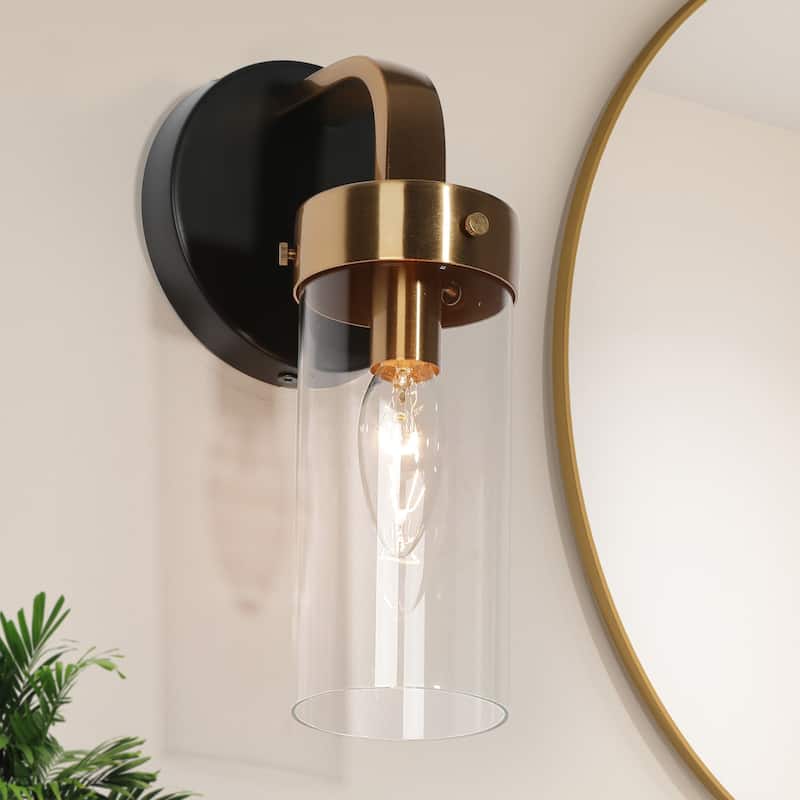 Modern Black Gold 1/2/3/4-Light Linear Bathroom Vanity Light Glass Wall Sconce - 1-Light