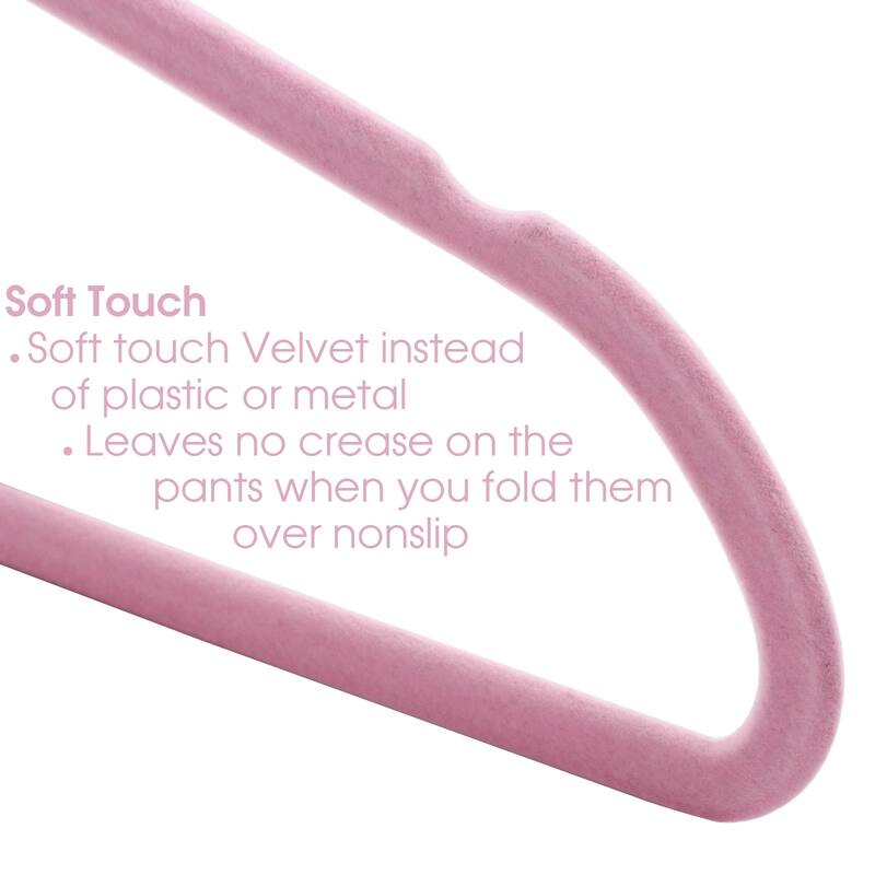 Elama Home 30 Piece Velvet Slim Profile Heavy Duty Felt Hangers with Stainless Steel Swivel Hooks in Pink
