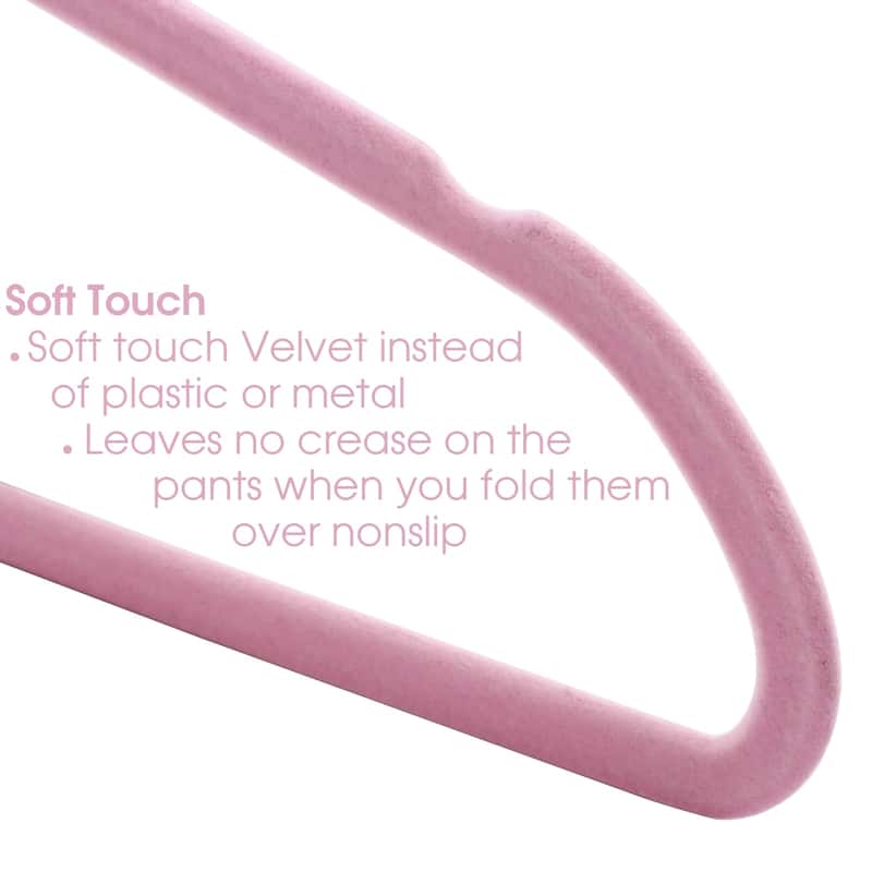 Elama Home 50Pc Velvet Slim Clothes Hangers w/ SS Swivel Hooks in Pink