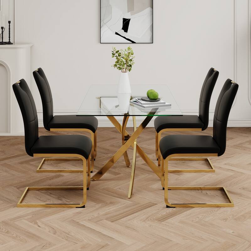 Modern Set of 2 Dining Chairs with Leather Cushioned Seat, Chrome Metal Legs, for Dining Room, Living Room, and Bedroom