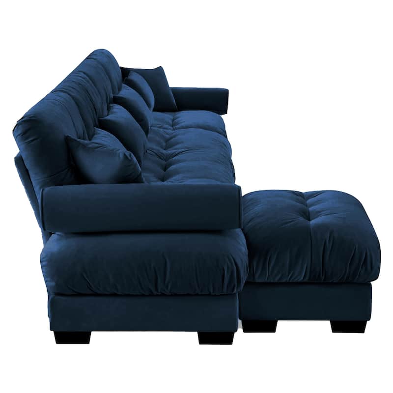 Modern Velvet L-Shaped Sofa for Living Room, 166" Luxury Oversized Sectional Couch with Ottomans, Tufted Deep Seat Sofa