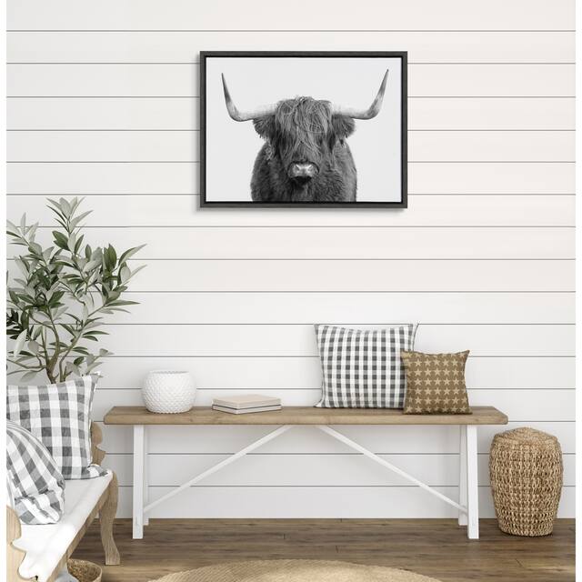 Kate and Laurel Sylvie Highland Cow Framed Canvas By Amy Peterson