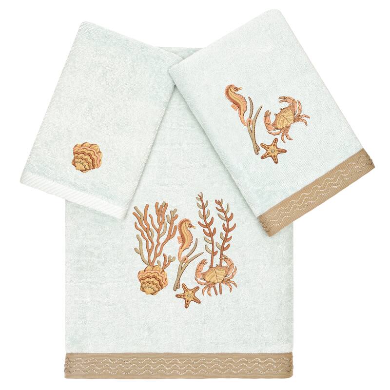 Authentic Hotel and Spa Turkish Cotton Aaron 3PC Embellished Towel Set - Aqua