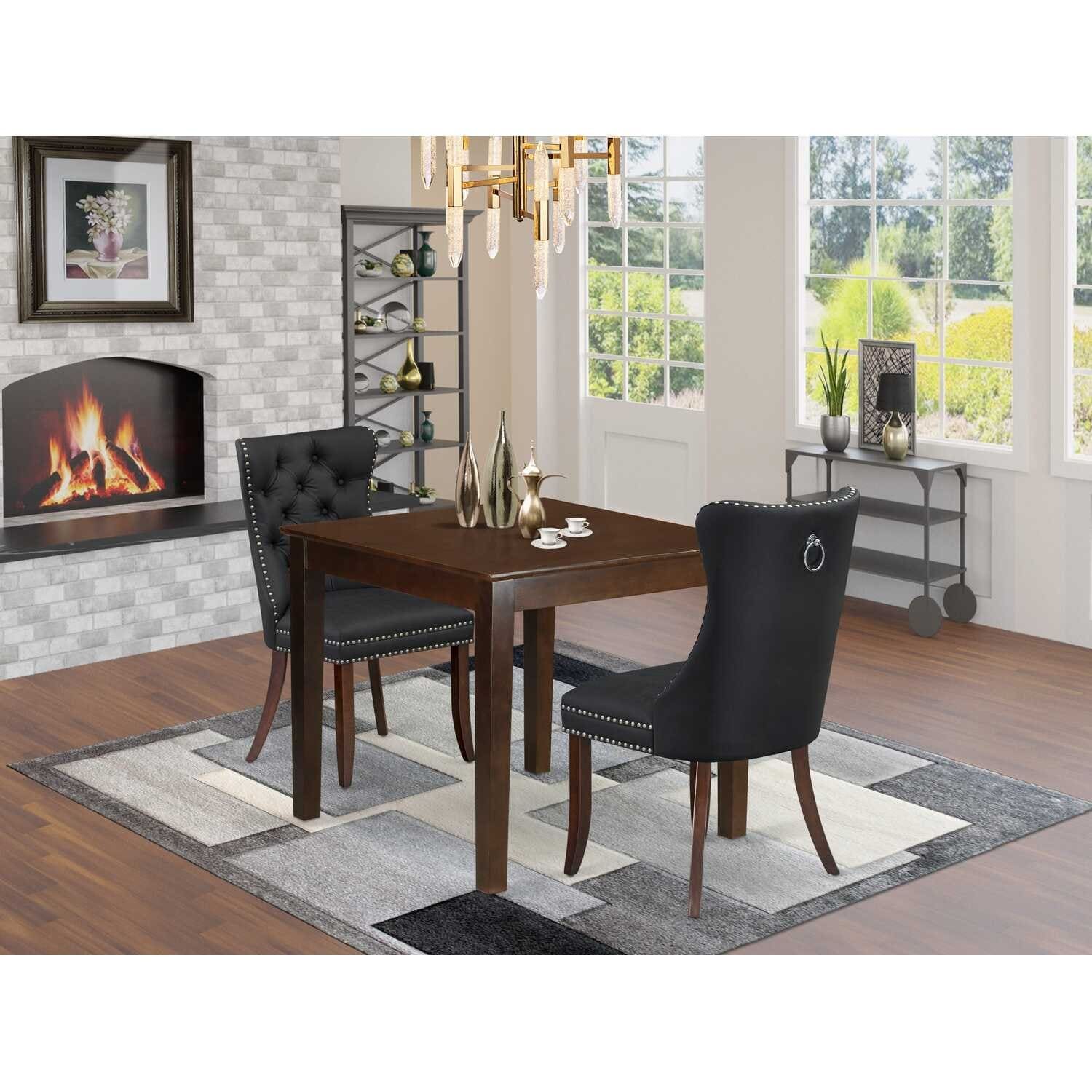 3-Piece Mahogany Finish Square Solid Wood Top Dining Table Set