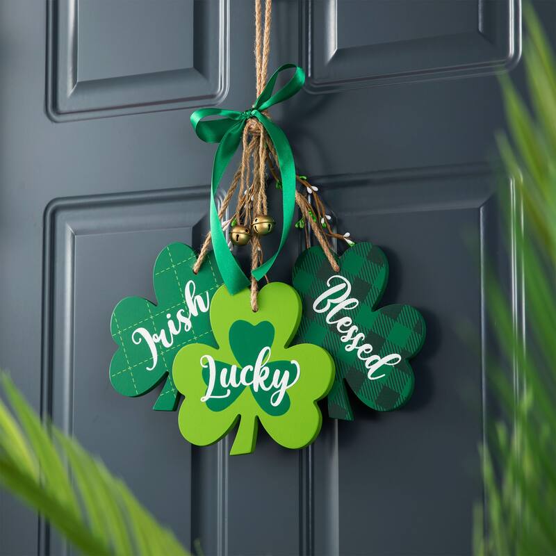 Glitzhome St. Patrick's Wooden Shamrock Doorknob Hanging Decor