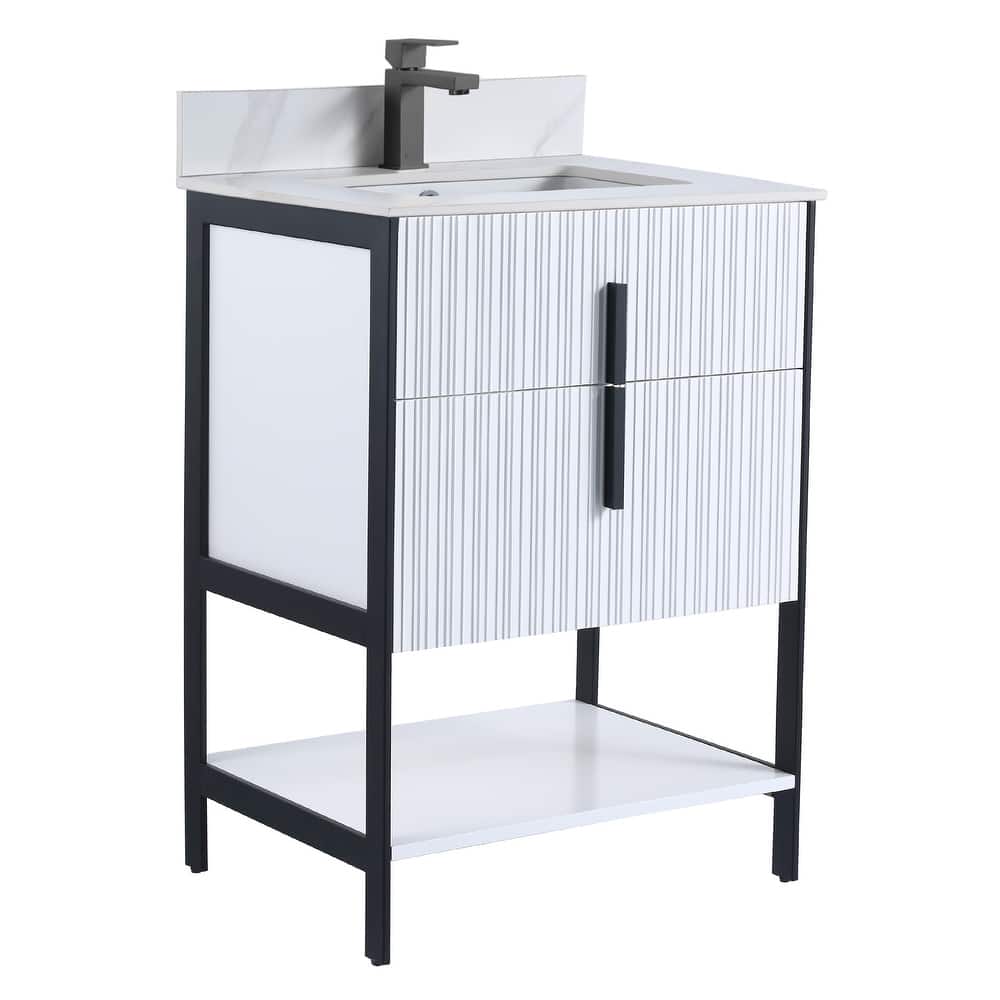 Fine Fixtures Serenity Modern Bathroom Vanity with White Carrara Stone Top