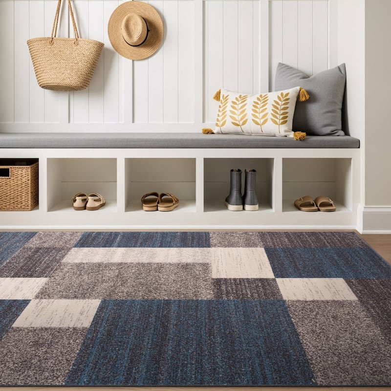 World Rug Gallery Modern Boxes Design Non-slip (Non-skid) Area Rug