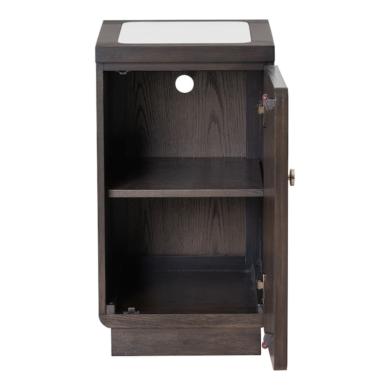 Furniture of America Laria Modern Quartz Stone Top Dark Walnut Side Table with USB Ports