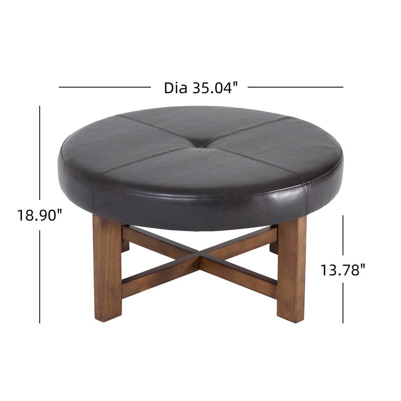 Christopher Knight Home - Marlowe Modern Round Faux Leather Ottoman Coffee Table with Tufted Top and Wood Base