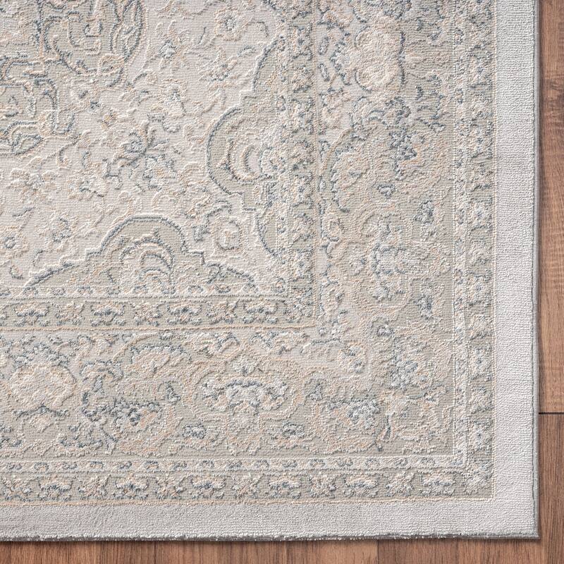 Sevita Gray and Cream Traditional Medallion Polyester Area Rug
