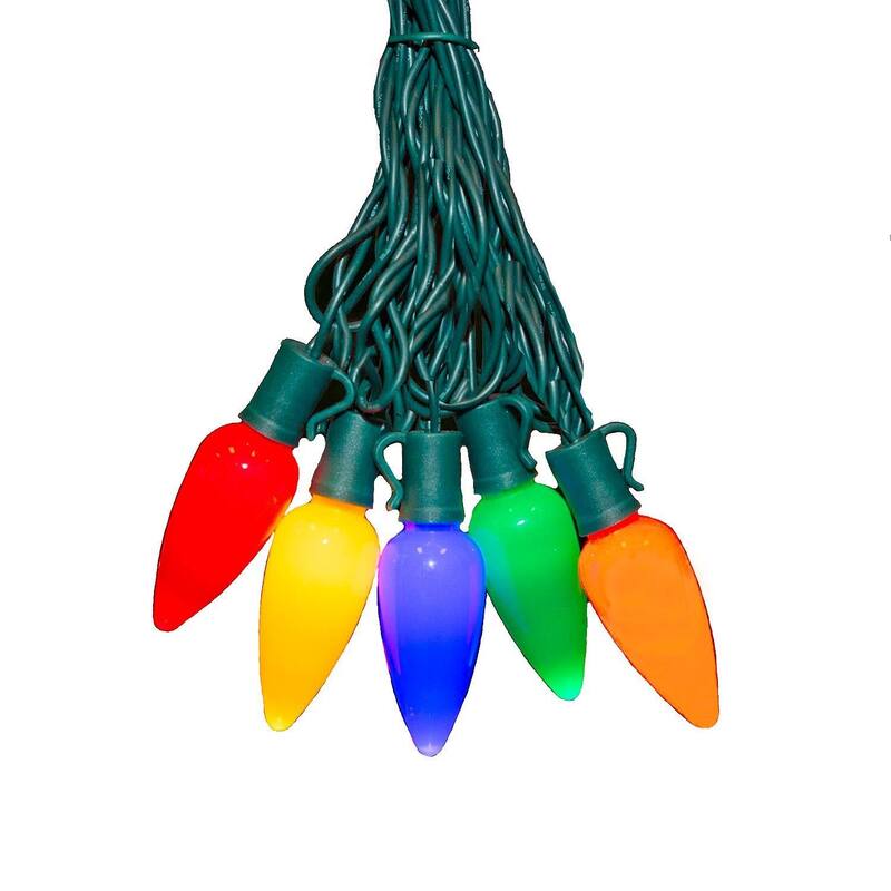 25 Foot C9 Ceramic Christmas Light Set, Hanging String Lights, Green Wire - Multi