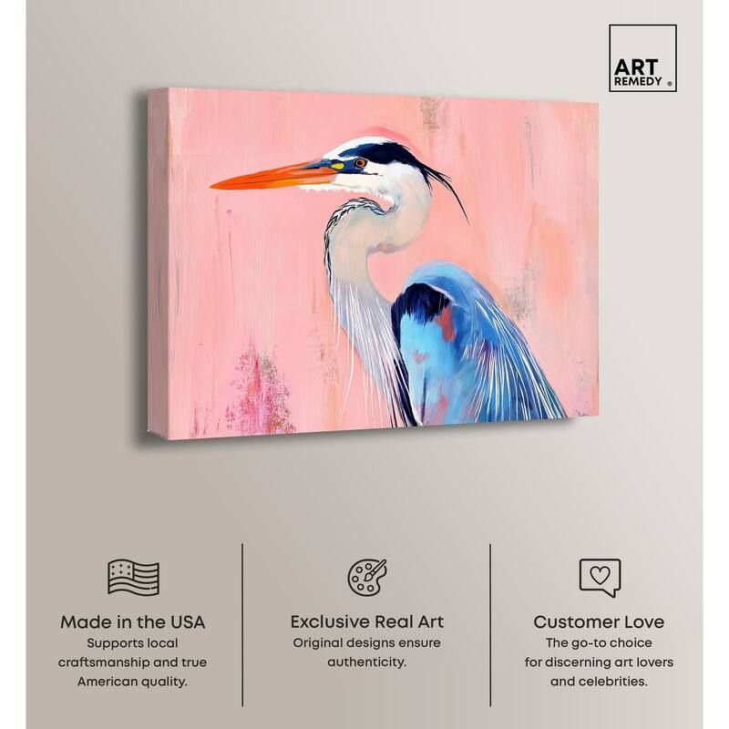 Rosy Dawn Heron Canvas by Art Remedy, Gallery Wrapped