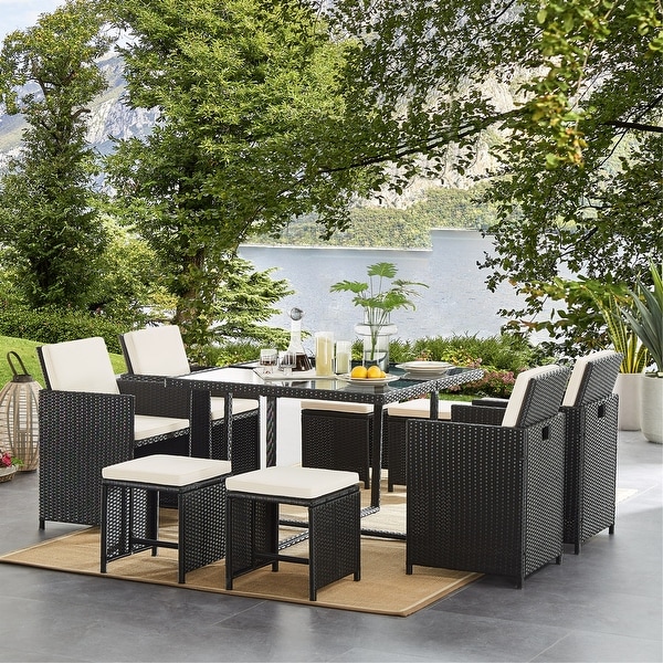 9 Pieces Outdoor Patio Furniture Dining Table Sets with Cushions, Wicker Furniture Set with Dining Table. Opens flyout.