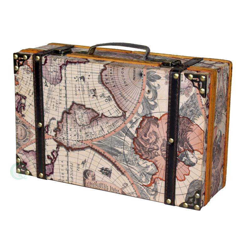 Old World Map Suitcase - Black