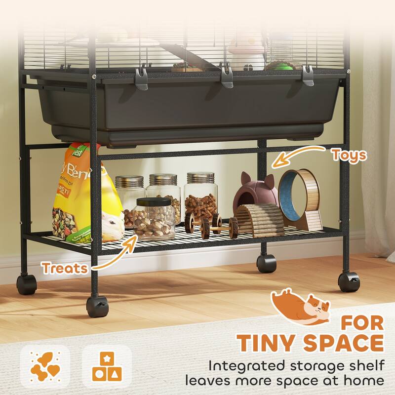 Three-Tier Hamster Tank with Wheels, Storage Shelf and Accessories - 32.3" L x 17.7" W x 41.9" H