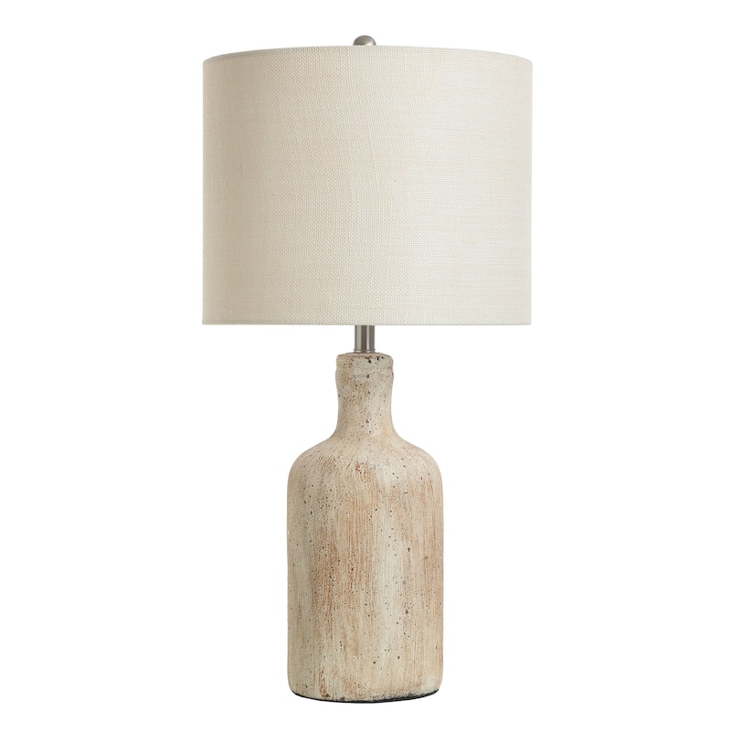 StyleCraft Olney Textured Concrete Table Lamp with Off-White Linen Drum Shade - Cream