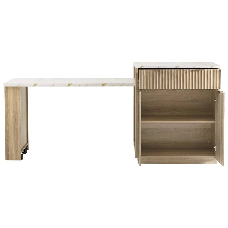 82.6" Fluted Kitchen Island with Extendable Dining Table and Power Outlet for Modern Kitchen Spaces