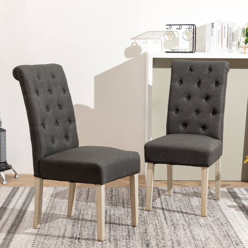 Charcoal Button Tufted Upholstered Chairs, Round Kitchen Table with Cross Pedestal, Practical Table and Chair Set