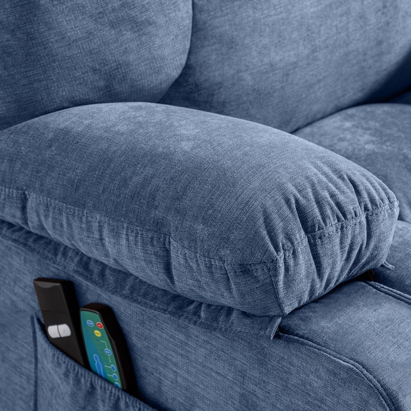 Blue Power Lift Recliner with Heat, Massage, USB Charging, Side Pockets, and Remote Control for Convenience