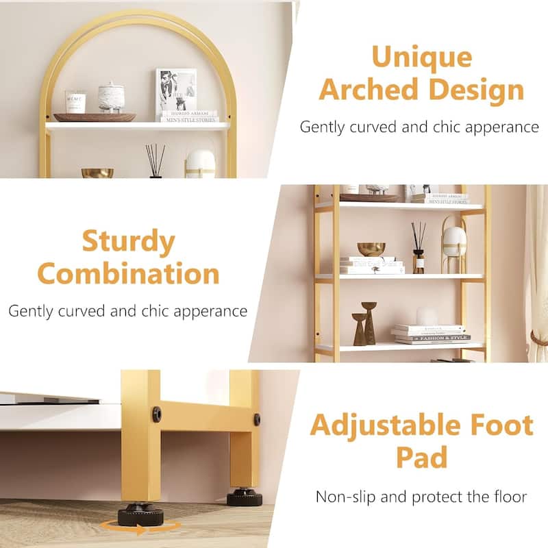 5 Levels Bookcase, Arched Shelf with Doors - 11D*31.5W*71.5H