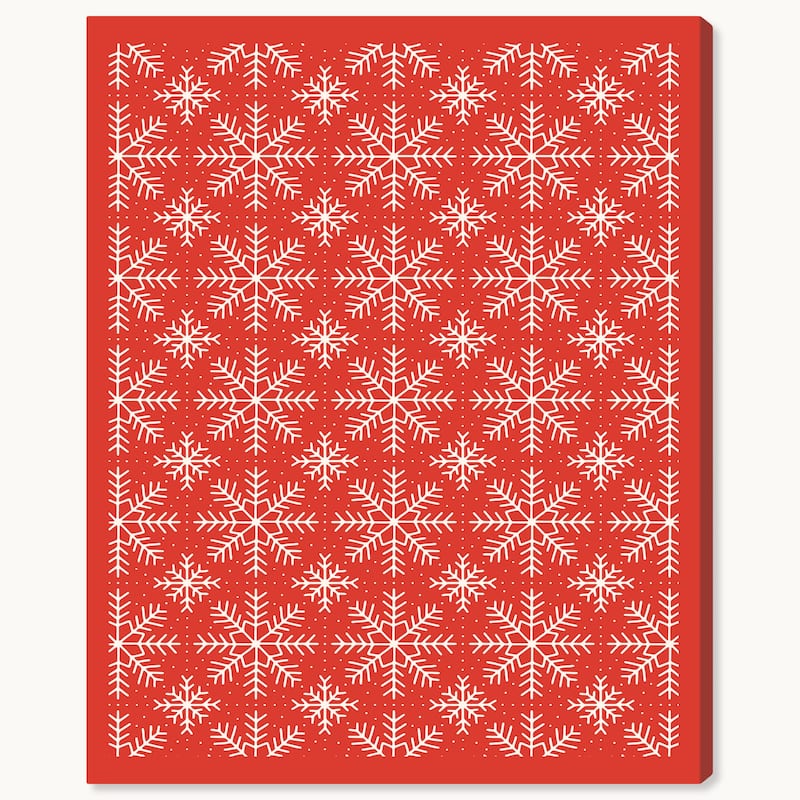 Wynwood Studio Canvas Abstract White Snowflake Pattern Red BG Red Modern & Contemporary Wall Art Canvas Print