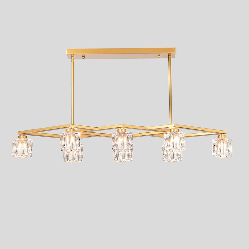 Modern 8-Light Crystal Chandelier Matte Gold Industrial Metal Chandelier, for Dining Room Kitchen, Living Room