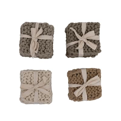 Cotton Crocheted Coasters - 4.0"L x 4.0"W x 0.3"H