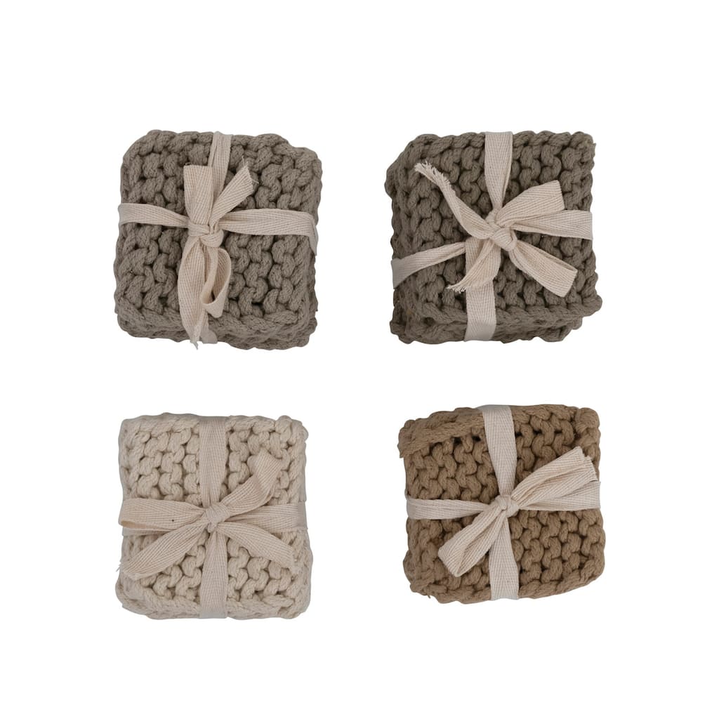 Cotton Crocheted Coasters - 4.0"L x 4.0"W x 0.3"H