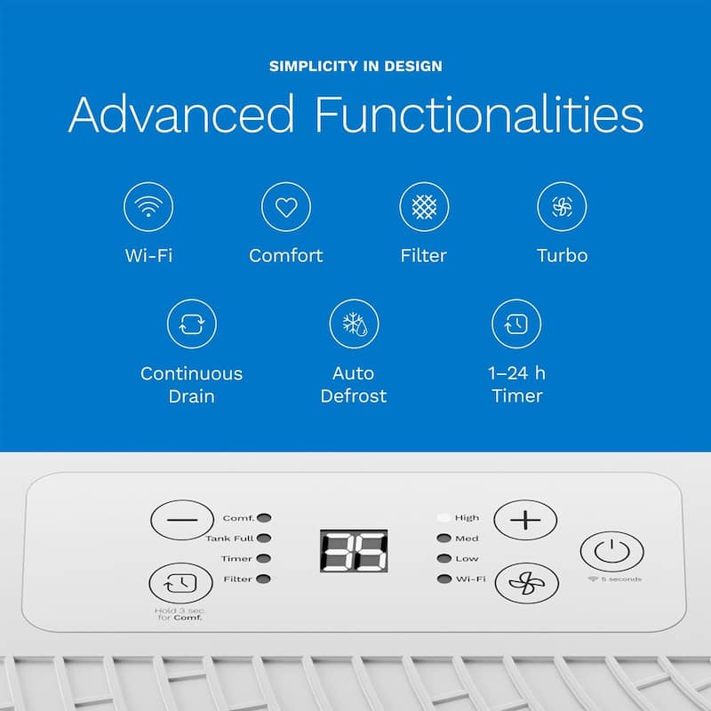hOmeLabs 32 Pint Wi-Fi Dehumidifier for up to 4,500 Sq Ft Rooms (MAX 80 Pint at 95°F, 90% RH) - Moisture Removal, Auto Shut-Off