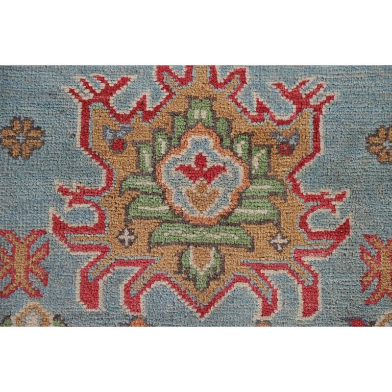 Hand Knotted Oriental 100% Wool Carpet Traditional All-Over Navy Blue & Blues Kazak Area Rug - 9' 8'' X 6' 6''