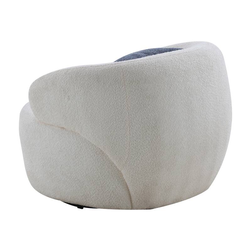White 34.6" 360° Swivel Barrel Chair with Solid Wood Frame