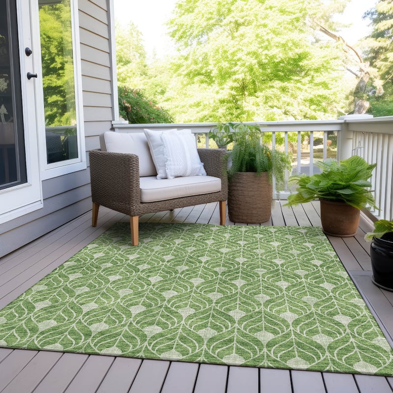 Machine Washable Indoor/ Outdoor Chantille Geo Teardrop Rug - Green - 9' x 12'