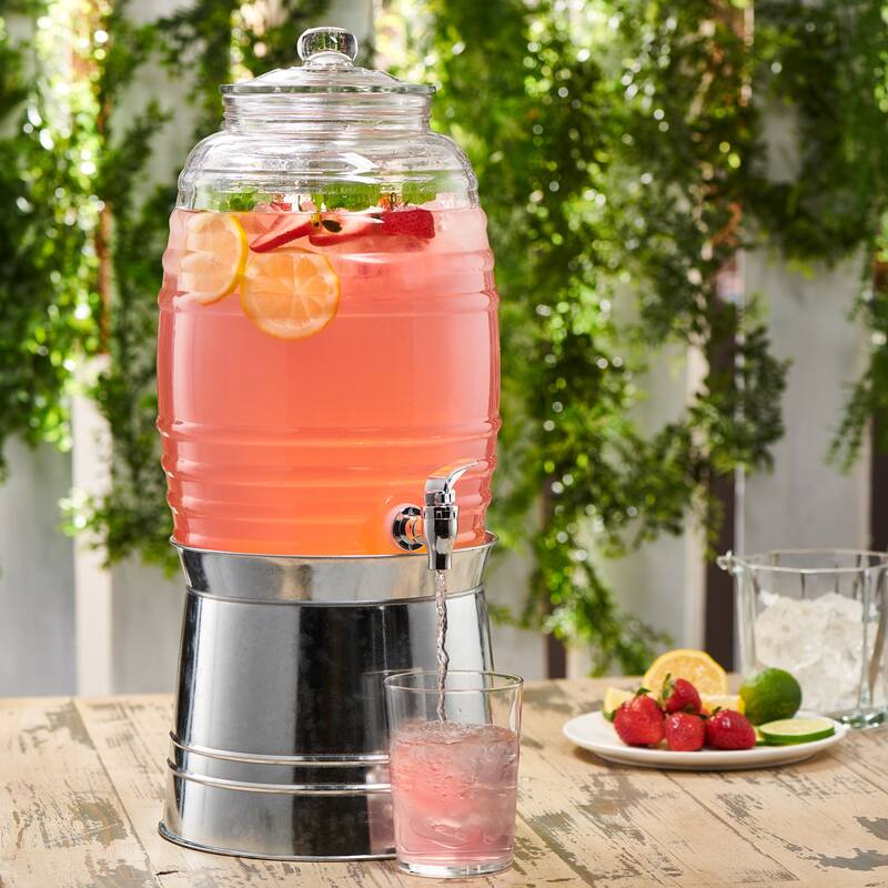 Oak Grove Dispenser W/ Glass Lid & Galvanized Base 320Oz/ 2.5Gal